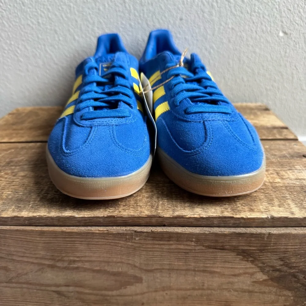 NWT adidas Gazelle Indoor Shoe Blue / Pure Sulfur / Gum Sneaker Mens sz 8.5 - Picture 4 of 8